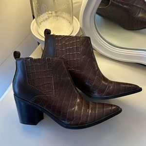 Marc Fisher Rental Leather Brown Croc Booties9
